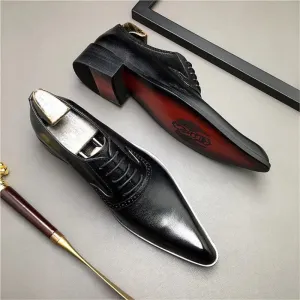 Engraved Sole Solid Genuine Leather Shoes