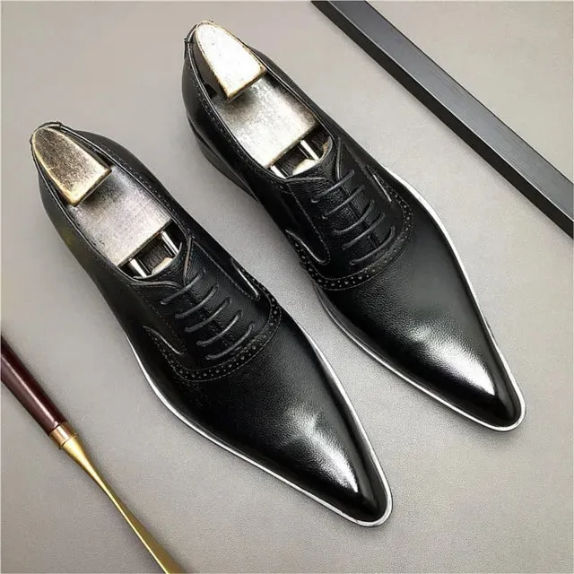 Engraved Sole Solid Genuine Leather Shoes