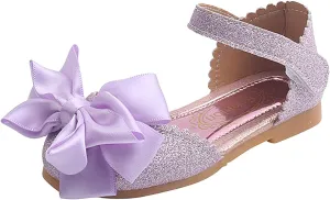 EnJoCho Girls Dress Shoes Glitter Princess Low Heels Knot Bling Party Wedding Flower Girls Shoes Pump Sandals for 1-7Years