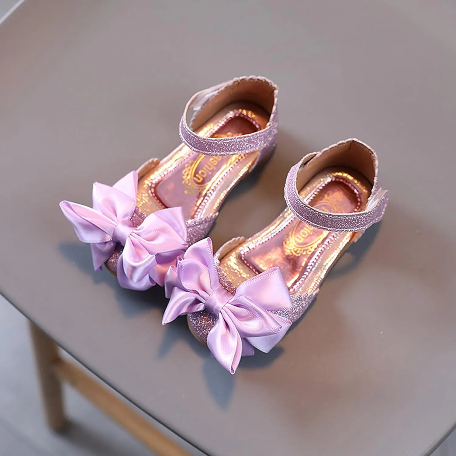 EnJoCho Girls Dress Shoes Glitter Princess Low Heels Knot Bling Party Wedding Flower Girls Shoes Pump Sandals for 1-7Years