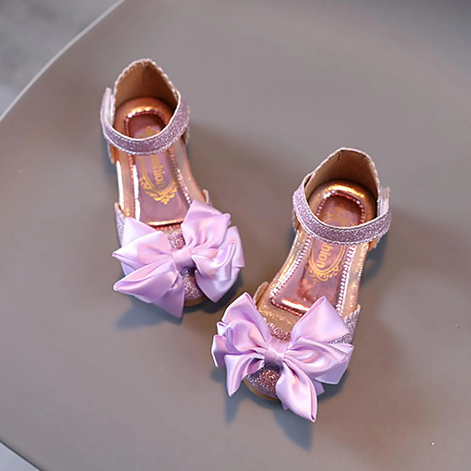 EnJoCho Girls Dress Shoes Glitter Princess Low Heels Knot Bling Party Wedding Flower Girls Shoes Pump Sandals for 1-7Years