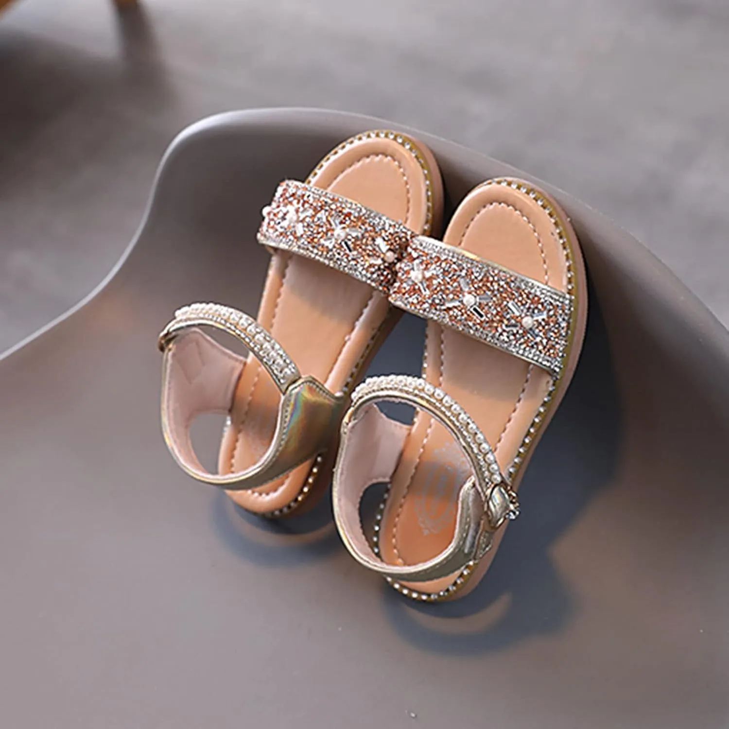 EnJoCho Toddler Infant Kids Baby Girls Crystal Pearl Princess Shoes Open Toe Non Slip Sandals Summer Dress School Shoes