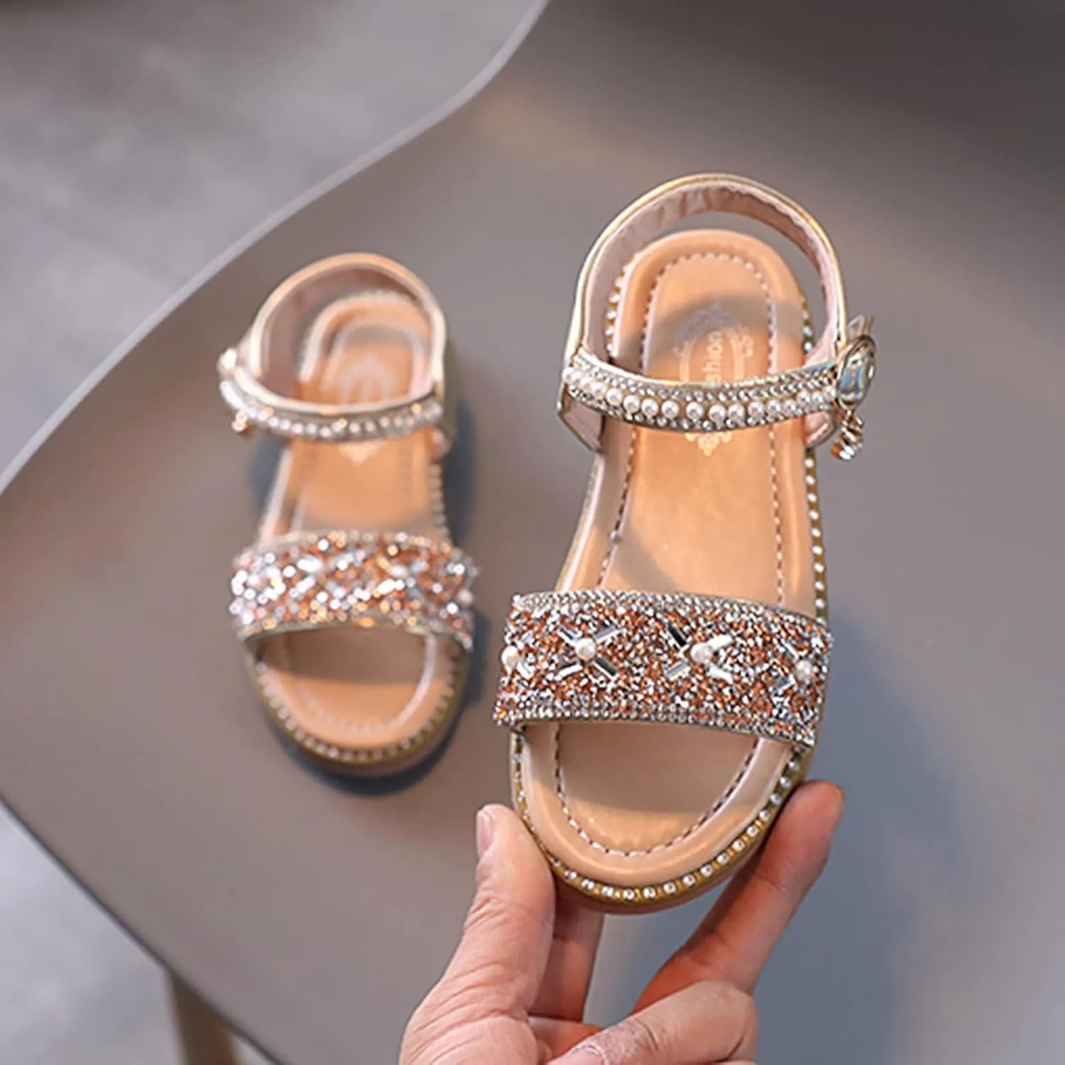 EnJoCho Toddler Infant Kids Baby Girls Crystal Pearl Princess Shoes Open Toe Non Slip Sandals Summer Dress School Shoes