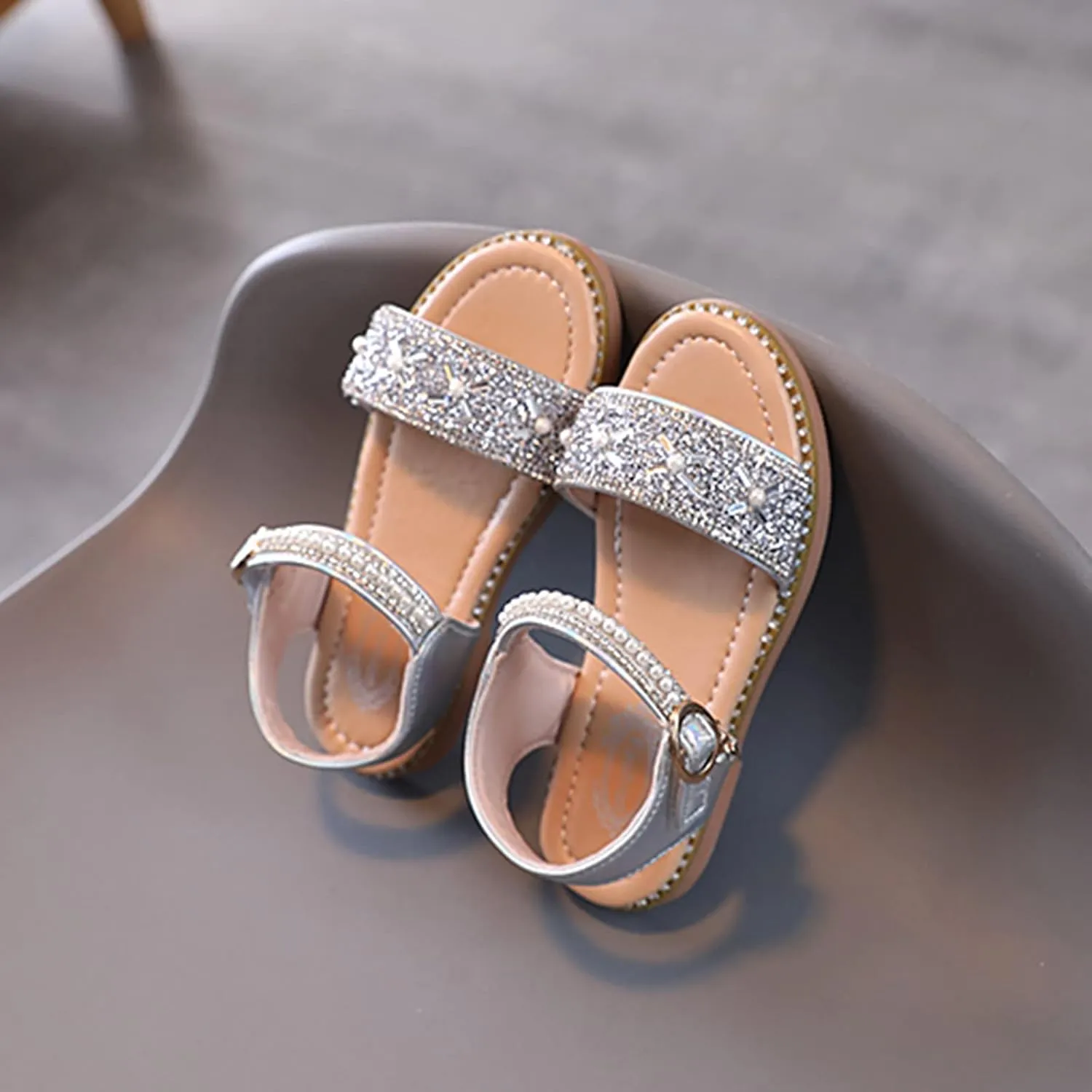 EnJoCho Toddler Infant Kids Baby Girls Crystal Pearl Princess Shoes Open Toe Non Slip Sandals Summer Dress School Shoes