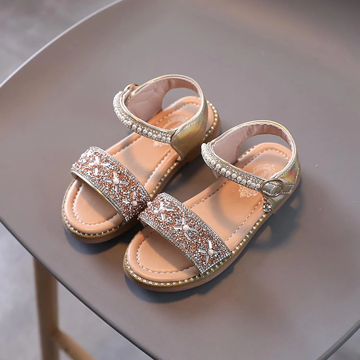 EnJoCho Toddler Infant Kids Baby Girls Crystal Pearl Princess Shoes Open Toe Non Slip Sandals Summer Dress School Shoes