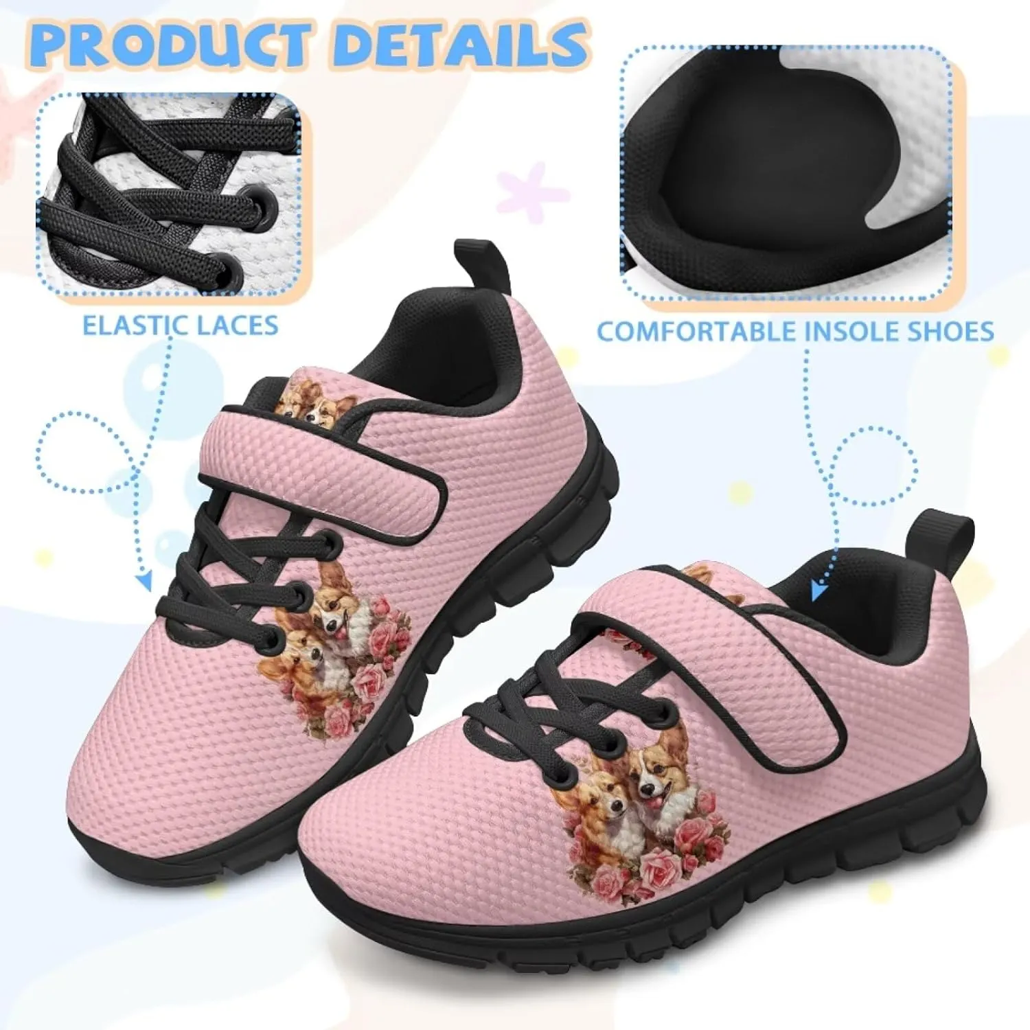 Girls Boys Dog Running Sneakers Lightweight Hiking Tennis Fitness Training Shoes for Little Kid