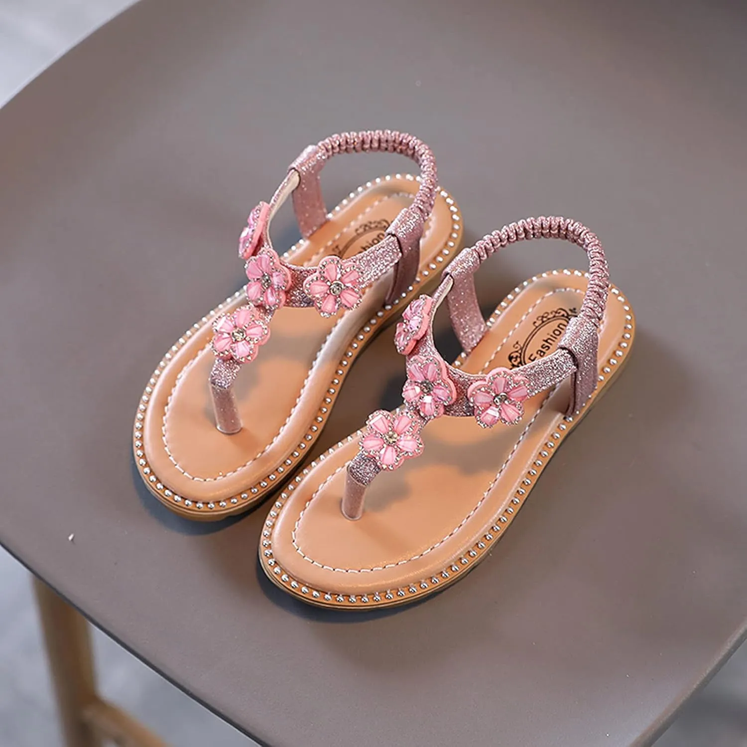 Girls Sandals Open-Toe Princess Dress Flat Sandals Summer Shoes Kids Girls Floral Crystal Bling Sandals for 1-7Years