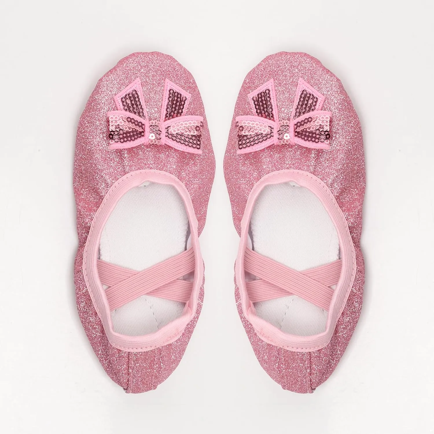 Girls Sparkly Ballet Dance Shoes Bowknot Split Sole Dance Practice Flats Shoes Roll Up Slippers