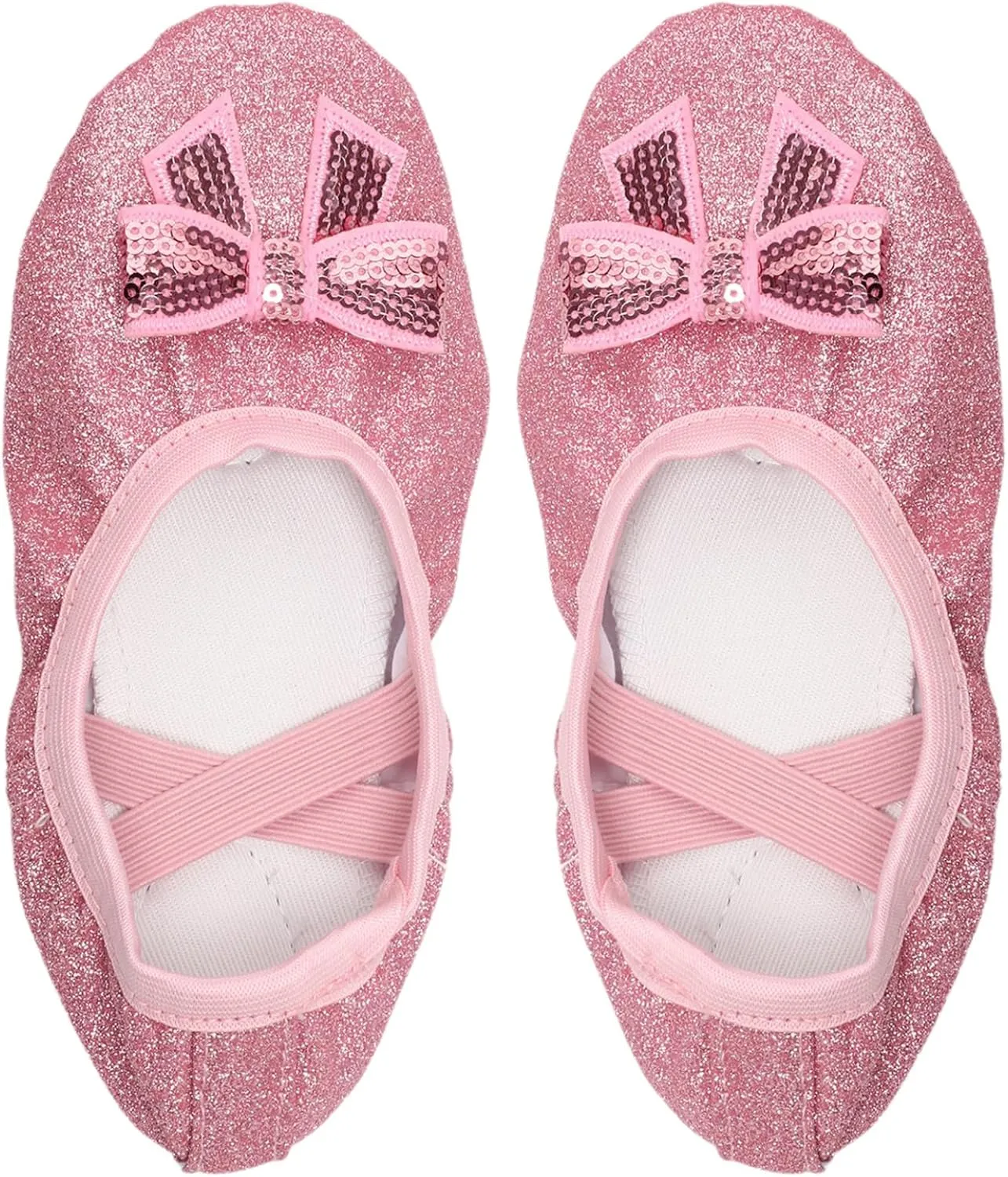 Girls Sparkly Ballet Dance Shoes Bowknot Split Sole Dance Practice Flats Shoes Roll Up Slippers