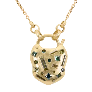 Green Mixed Cut Confetti Padlock Necklace - Made to Order