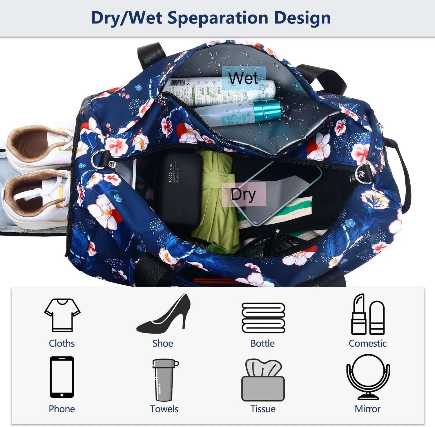 Gym Bag for Women, Small Sport Duffel Bag for Yoga Swim Dance, Gyms and Weekend Getaway,Gymbag Waterproof Dufflebag with Shoe and Wet Clothes Compartments,Carryon Overnight