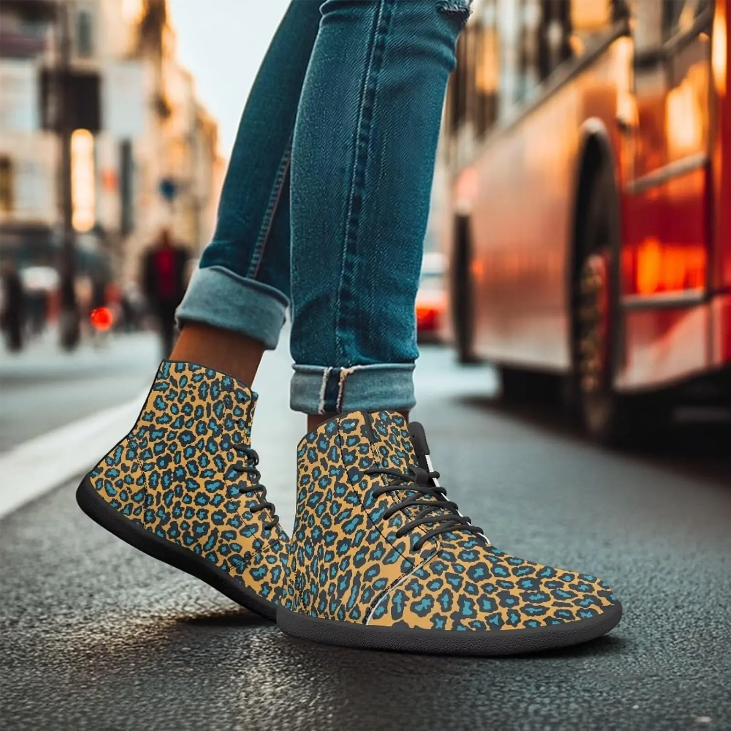 High Top Animal Print Barefoot Running Shoes for Men Grounded Footwear Wide Toe Box Gym Shoes Casual Mens Shoes
