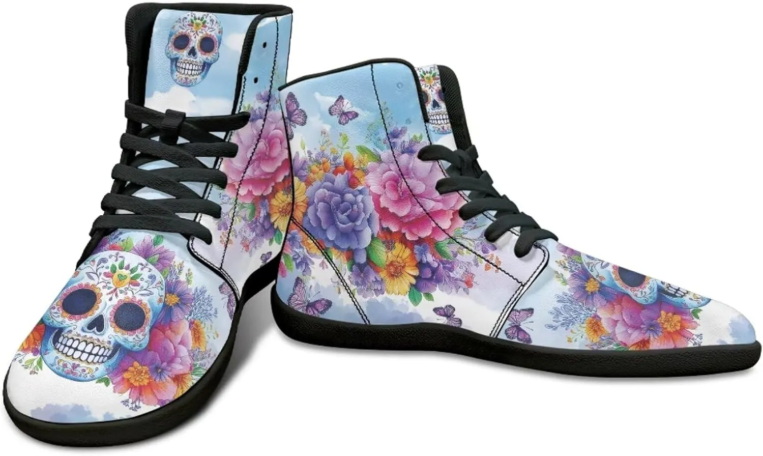 High Top Skull Print Barefoot Shoes - Zero Drop Non Slip Running Shoes, Gym Shoes, Grounded Footwear for Men