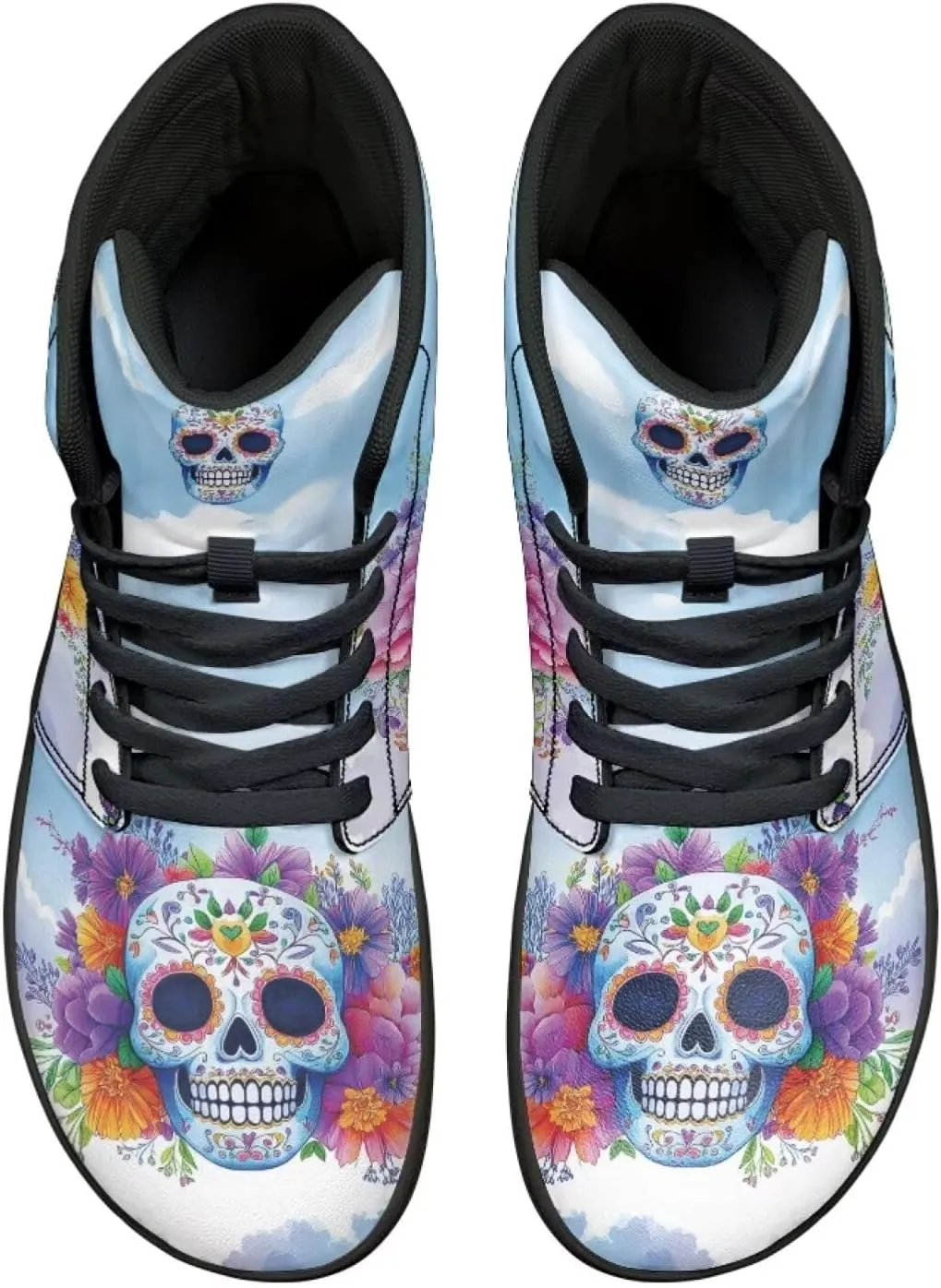 High Top Skull Print Barefoot Shoes - Zero Drop Non Slip Running Shoes, Gym Shoes, Grounded Footwear for Men