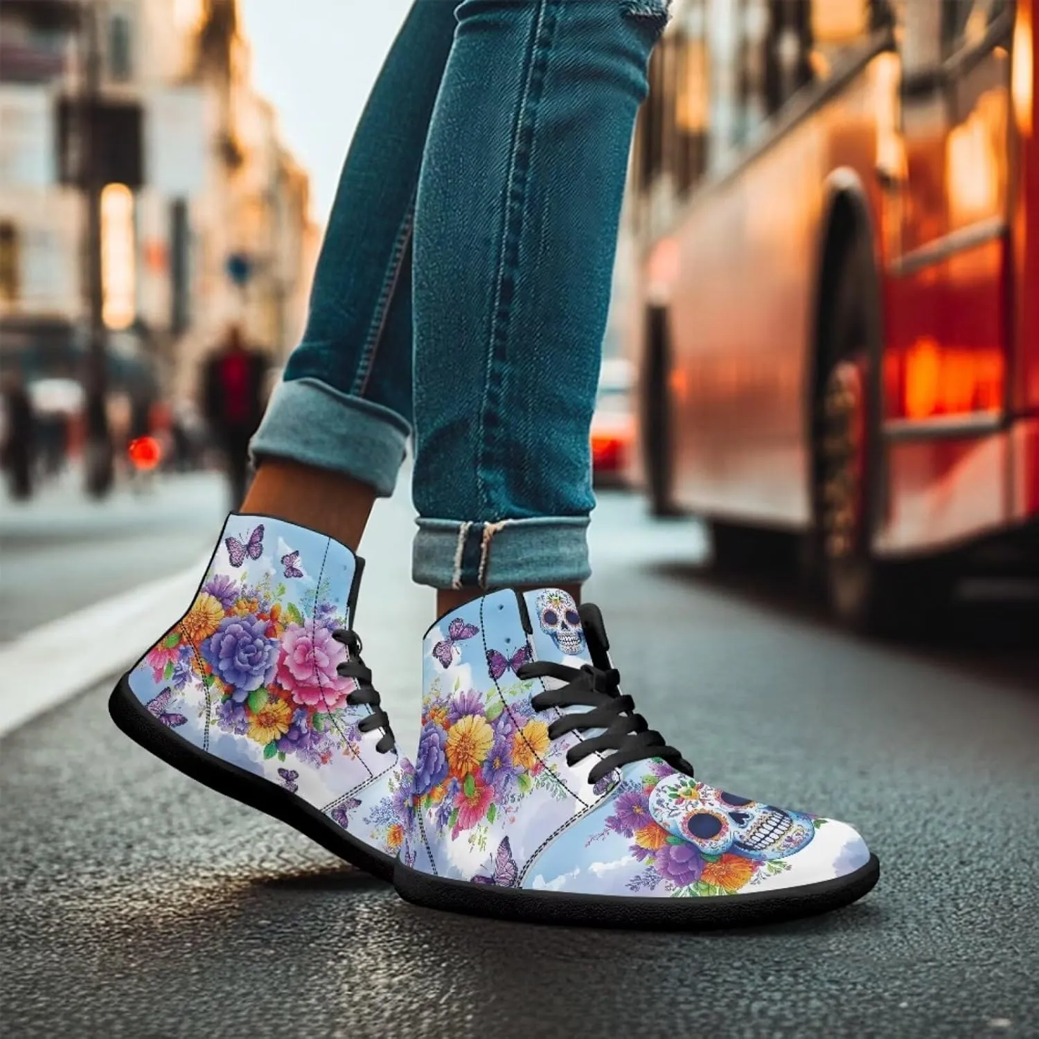 High Top Skull Print Barefoot Shoes - Zero Drop Non Slip Running Shoes, Gym Shoes, Grounded Footwear for Men