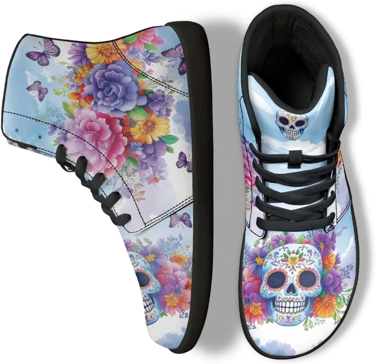 High Top Skull Print Barefoot Shoes - Zero Drop Non Slip Running Shoes, Gym Shoes, Grounded Footwear for Men