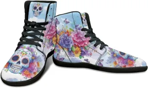 High Top Skull Print Barefoot Shoes - Zero Drop Non Slip Running Shoes, Gym Shoes, Grounded Footwear for Men