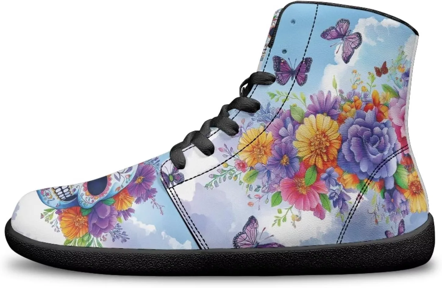 High Top Skull Print Barefoot Shoes - Zero Drop Non Slip Running Shoes, Gym Shoes, Grounded Footwear for Men