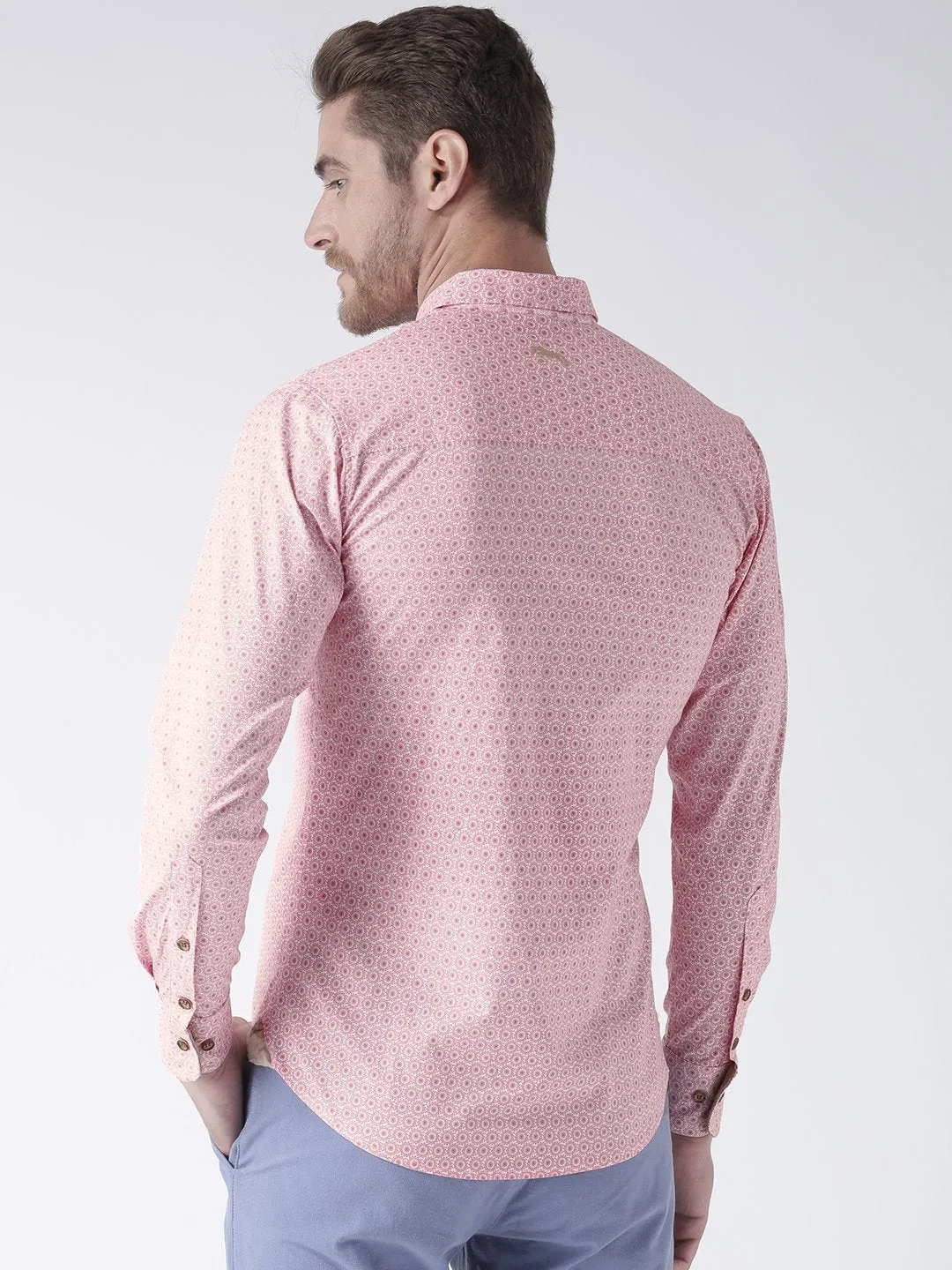 Men Pink Printed Cotton Regular Fit Shirt
