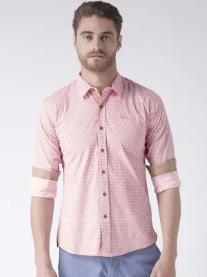 Men Pink Printed Cotton Regular Fit Shirt