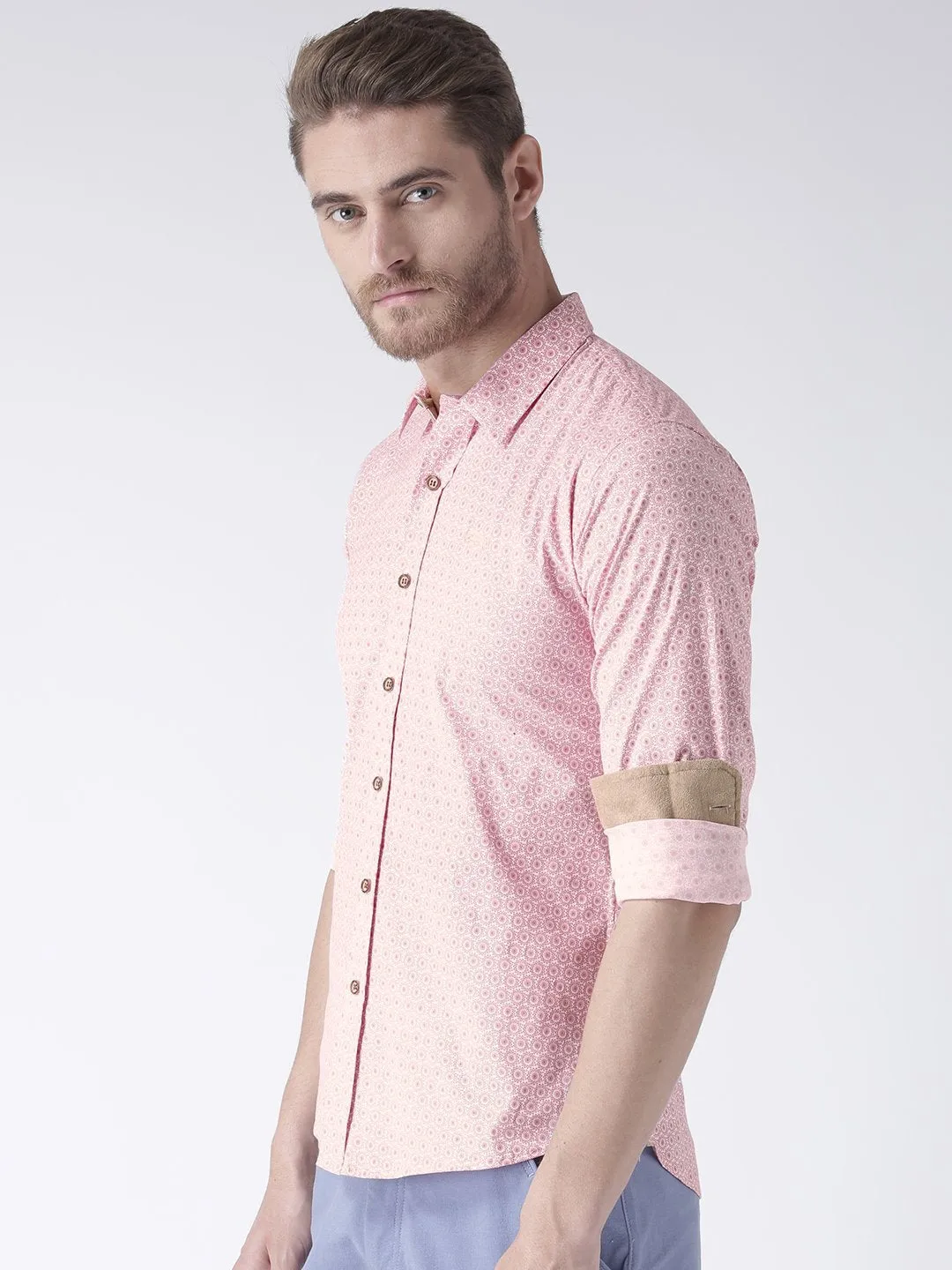 Men Pink Printed Cotton Regular Fit Shirt