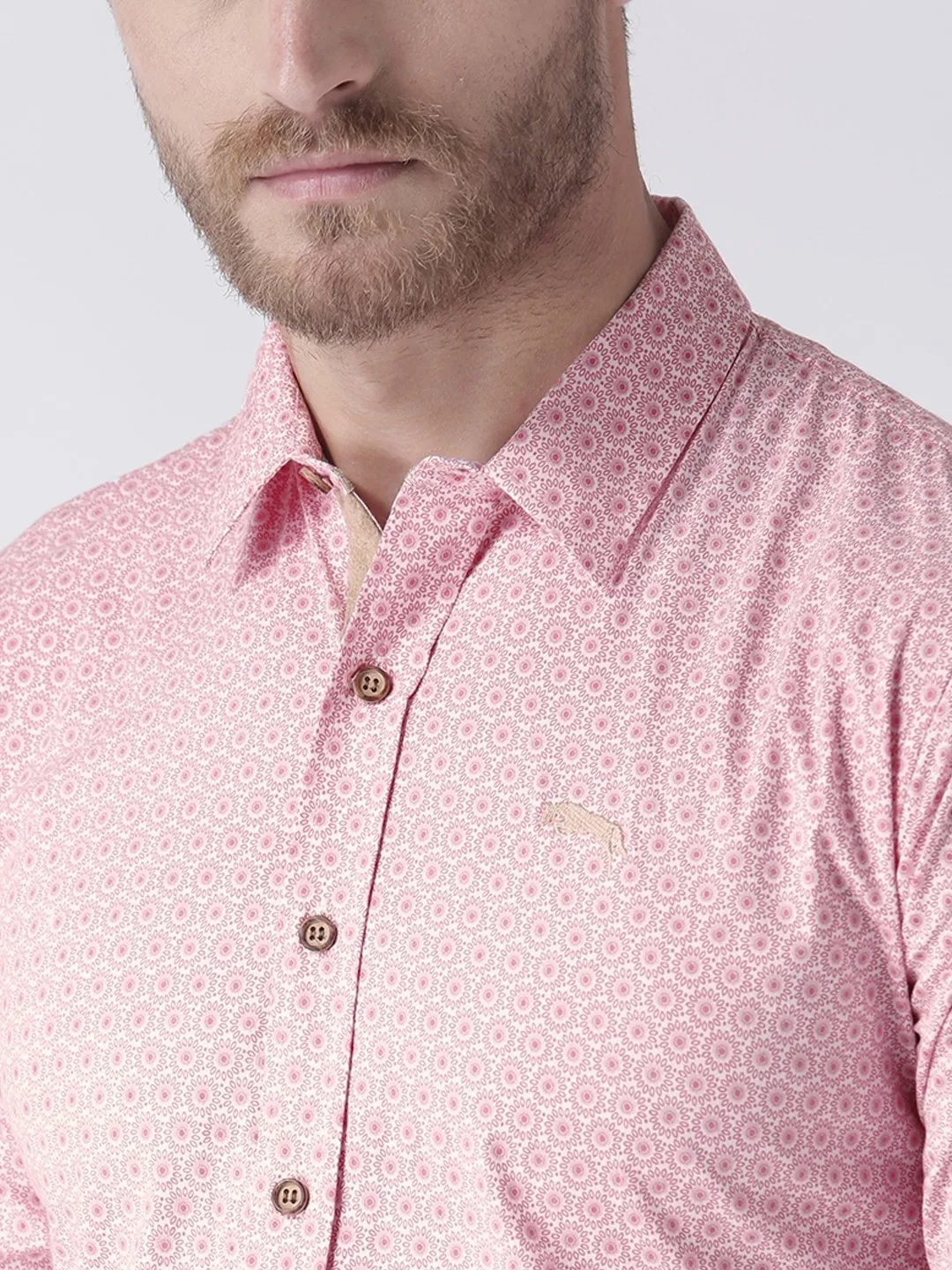 Men Pink Printed Cotton Regular Fit Shirt