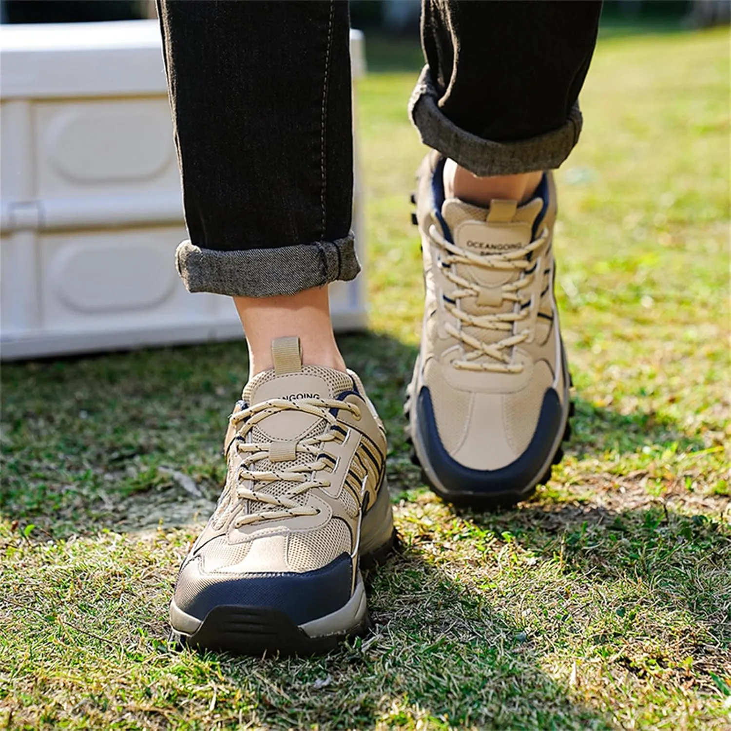 Mens Hiking Shoes Walking Trainers Outdoor Work Sneakers Running Shoes Non-Slip Breathable Trekking Footwear for Camping Travel