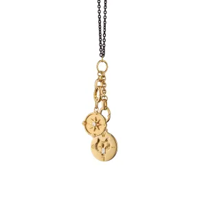 "Wild" Wolf Intaglio Charm and Mini "Adventure" Compass 18K Gold Charm Necklace