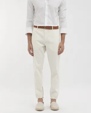 Rare Rabbit Mens Zade White Cotton Fabric Hem With Zipper Regular Fit Solid Trouser