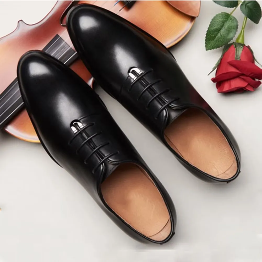 Refined Leather Pointed Toe Oxford Dress Shoes