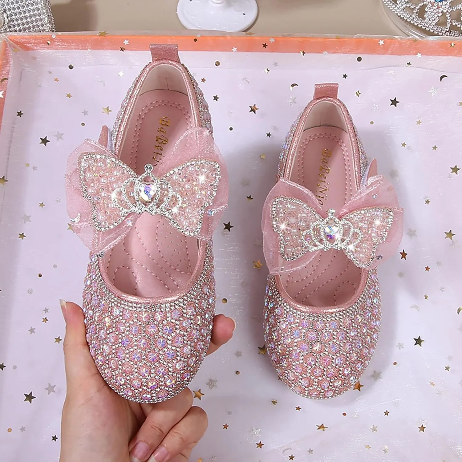 Toddler Girls Dress Shoes Glitter Mary Jane Flats Low Heels Shoes for Wedding Party Performance