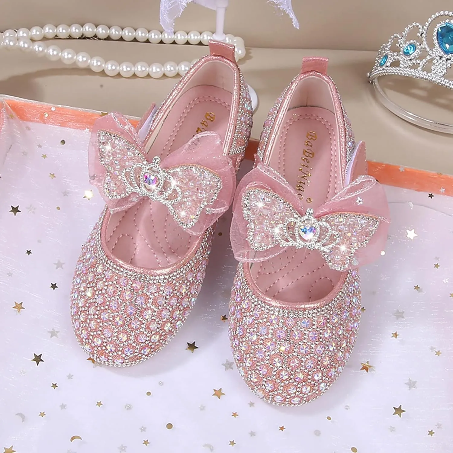 Toddler Girls Dress Shoes Glitter Mary Jane Flats Low Heels Shoes for Wedding Party Performance